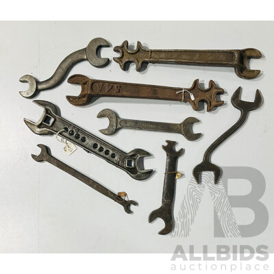 Collection of Large Cast and Forged Spanners Including Reform, English Make, 'S' and Combination