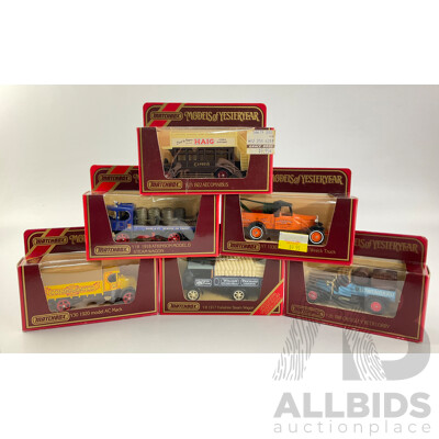 Vintage Matchbox Models of Yesteryear Commercial Vehicles Including 1930 Ford Model 'A' Wreck Truck, 1918 Atkinson, 1920 AC Mack, 1918 Crossley, 1922 AEC Omnibus, 1917 Orkshire Dampflastwagen