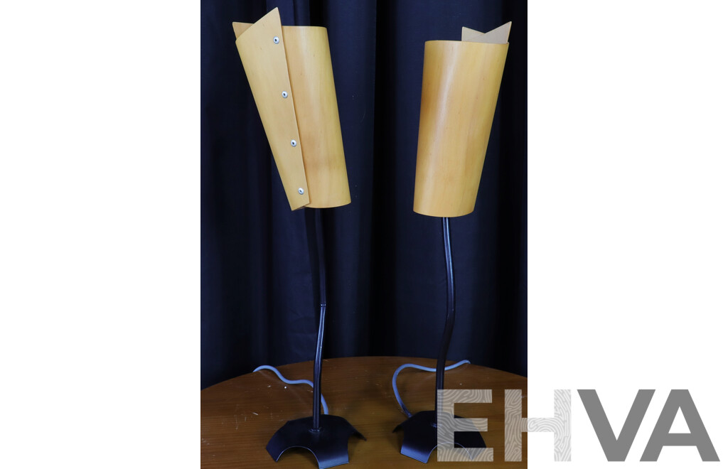 Pair of Metal Table Lamps with Conical Ply Shades