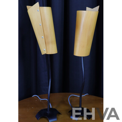 Pair of Metal Table Lamps with Conical Ply Shades