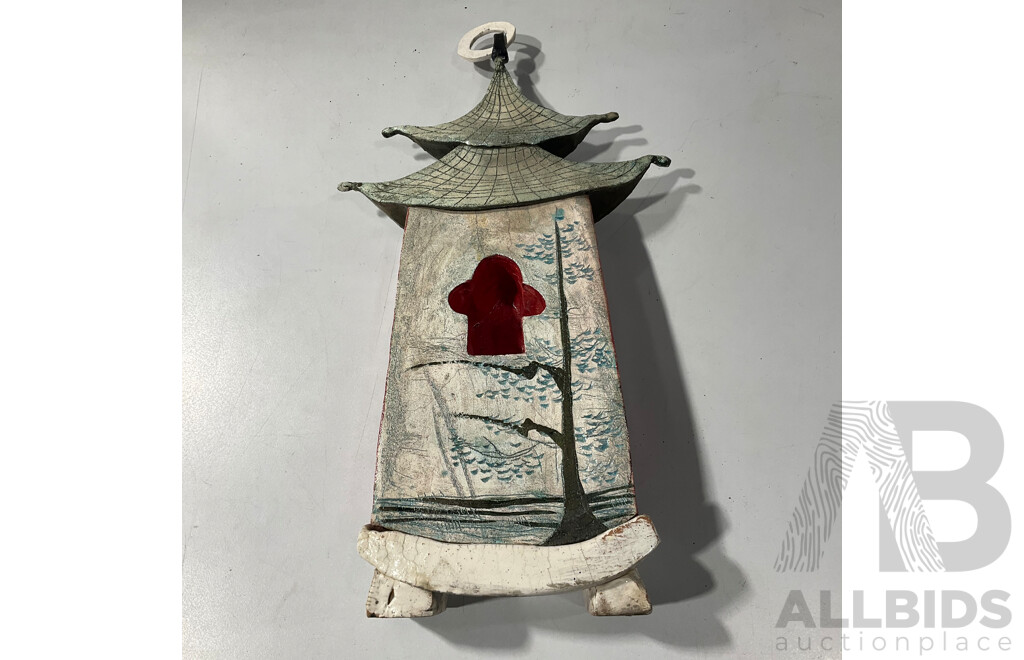 Studio Pottery Painted Pagoda-form Sculpture