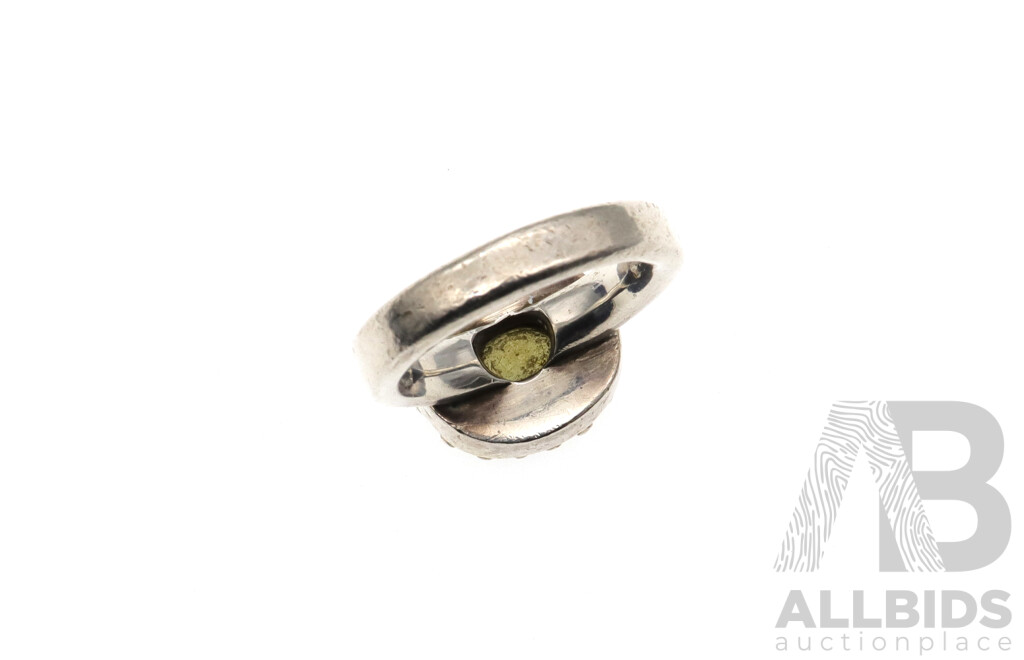 Sterling Silver Handmade Artisan Peridot Ring, Size N, 12.87 Grams