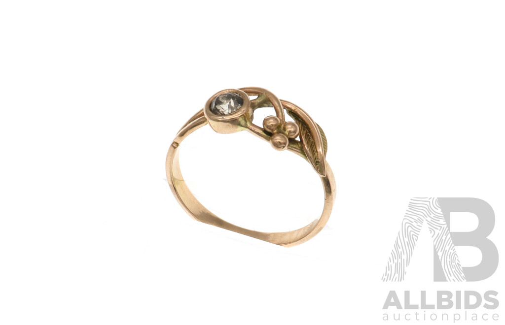 14ct Yellow Gold Handmade Diamond Ring with Botanical Design, TDW 0.30ct, Size Q, 2.62 Grams - Poland Domestic Gold Hallmarks