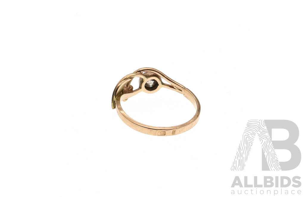 14ct Yellow Gold Handmade Diamond Ring with Botanical Design, TDW 0.30ct, Size Q, 2.62 Grams - Poland Domestic Gold Hallmarks