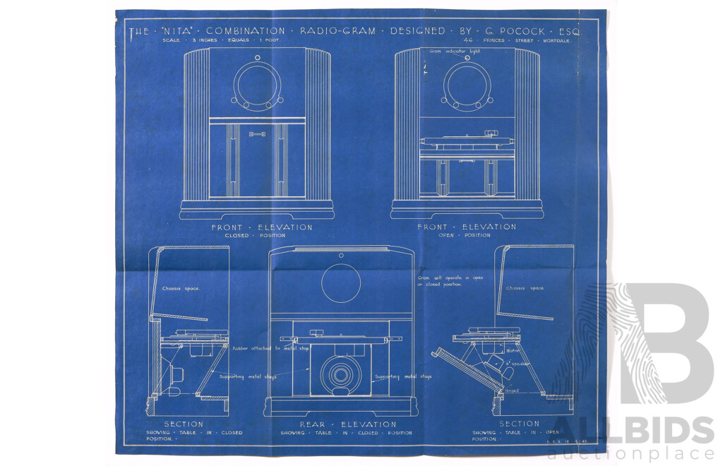 Vintage Copy of Designs for The Nita Combination Radiogram Designed by G. Pocock