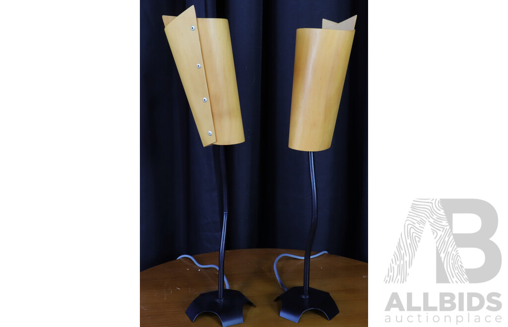 Pair of Metal Table Lamps with Conical Ply Shades