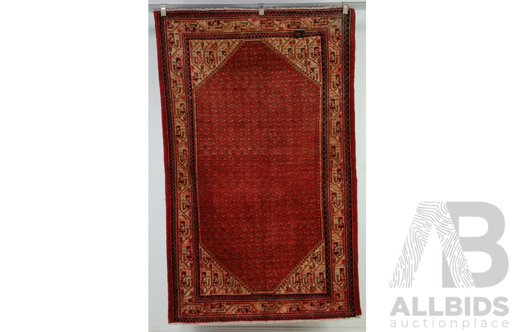 Vintage Hand Knotted Persian Enjilas Wool Rug with Repeating Boteh Motif