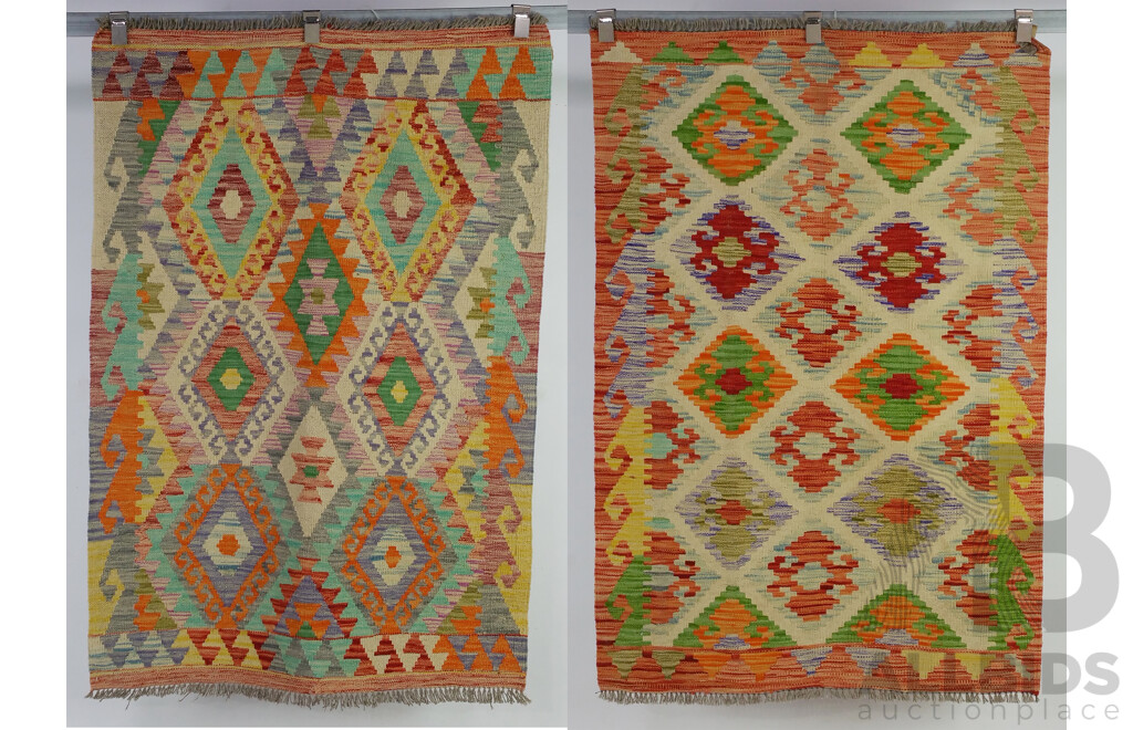 Pair Hand Woven Persian Wool Slit Weave Kilims with Bright Colours