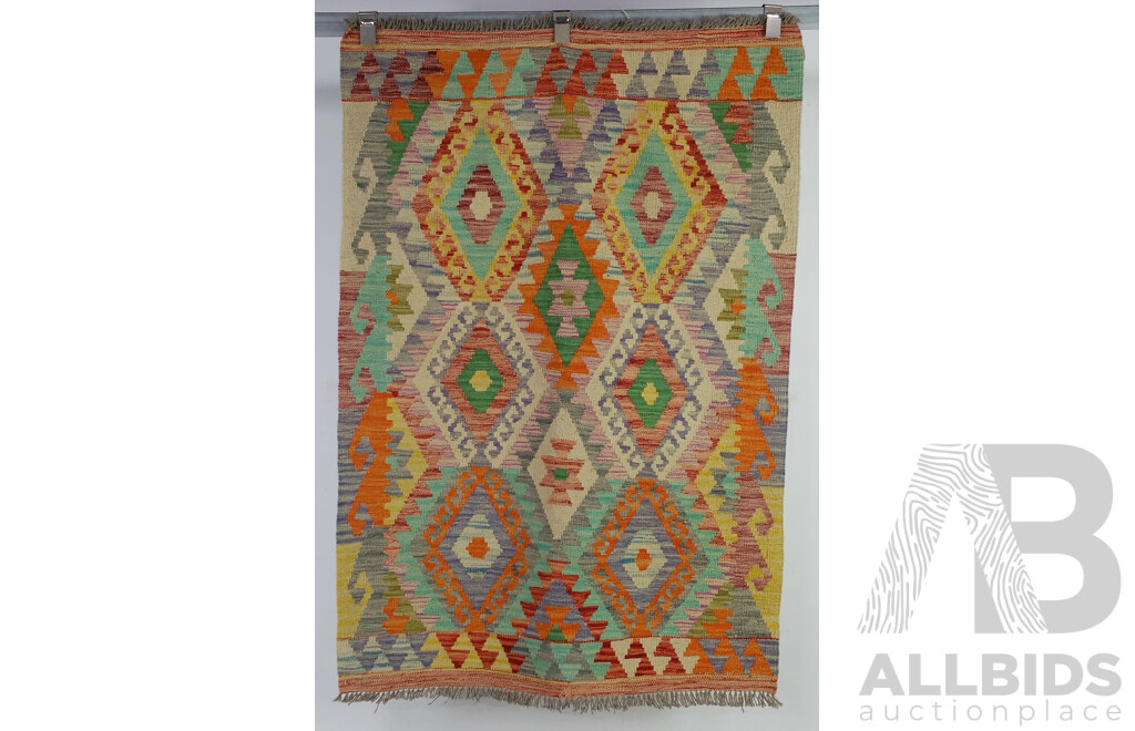 Pair Hand Woven Persian Wool Slit Weave Kilims with Bright Colours