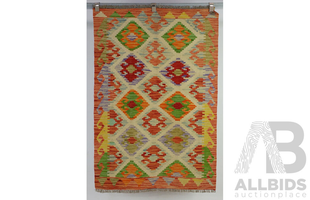 Pair Hand Woven Persian Wool Slit Weave Kilims with Bright Colours