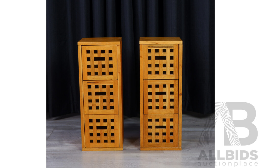 Pair of Small Lattice Front Drawer Units