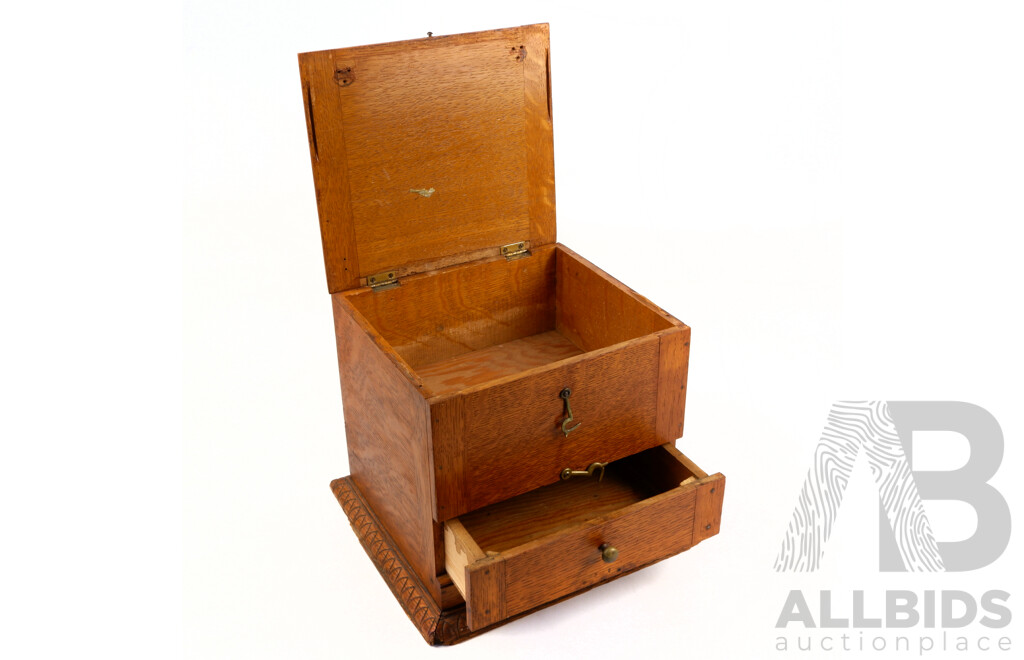 Vintage Oak Flatware Canteen with Drawer