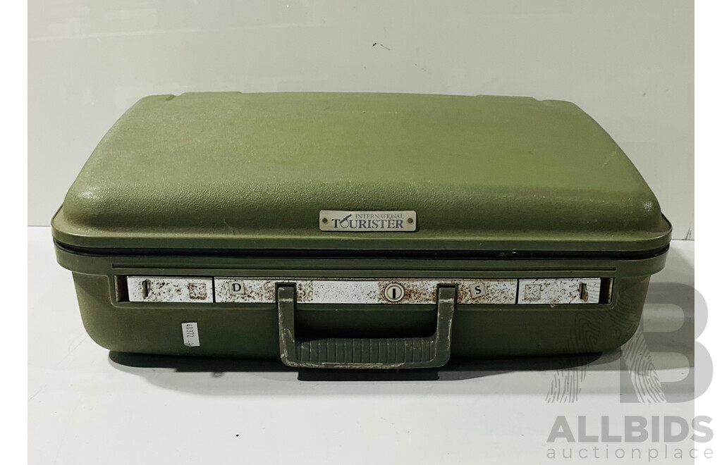 Vintage Green Plastic International Tourister Case Including Small Collection of Camera Lenses