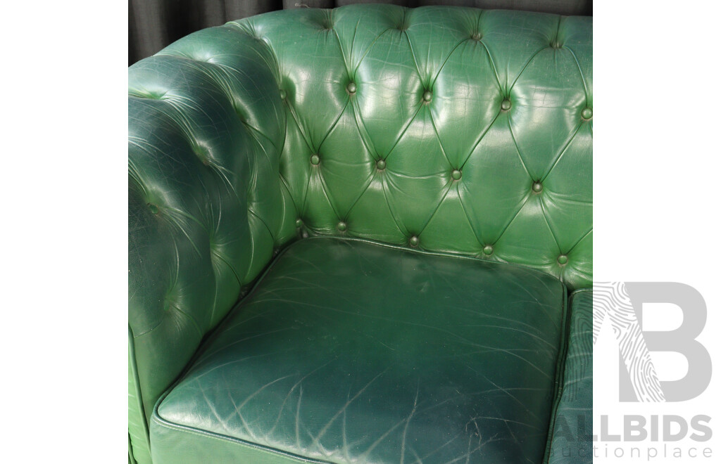 Green Leather Chesterfield Style Three Seater Lounge