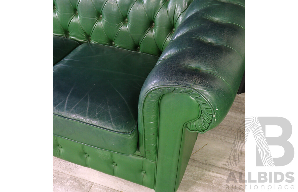 Green Leather Chesterfield Style Three Seater Lounge