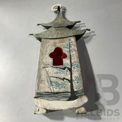 Studio Pottery Painted Pagoda-form Sculpture