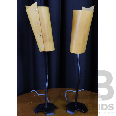 Pair of Metal Table Lamps with Conical Ply Shades