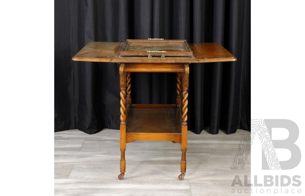 Oak Drop Side Drinks Trolley with Removable Tray