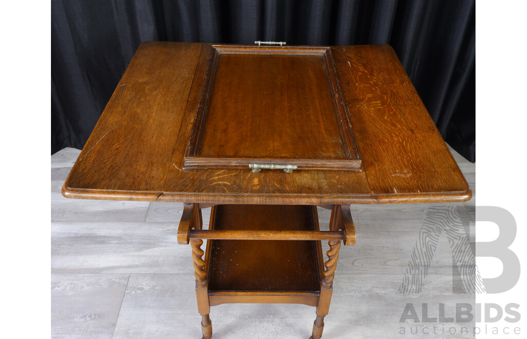 Oak Drop Side Drinks Trolley with Removable Tray