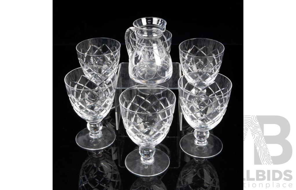 Set Six English Royal Brierley Crystal Glasses Along With Stuart Crystal Jug