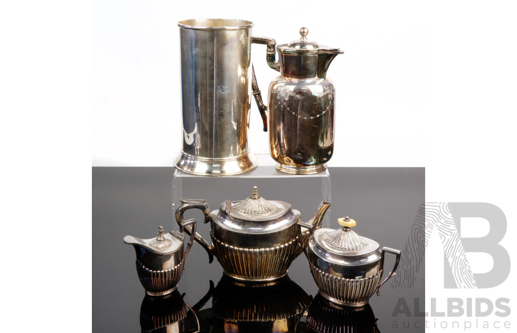 Vintage Walker & Hall Silver Plate Three Piece Set Along with Another W & H Silver Plate Coffee Pot & Villeroy & Boch Wine Bucket