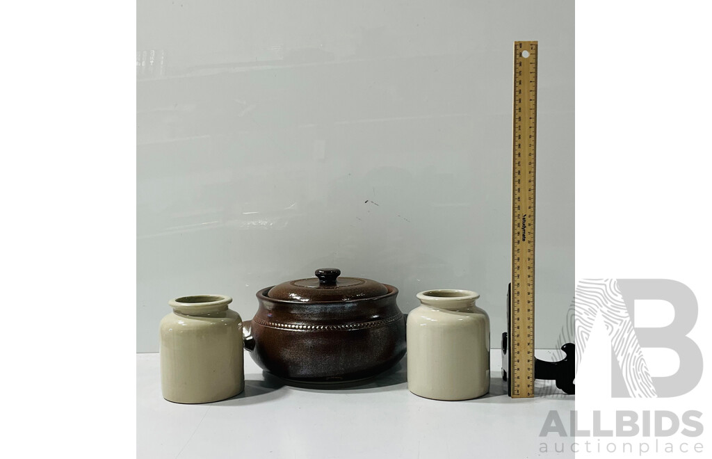 Pair of Stoneware Jars and Stoneware Pot