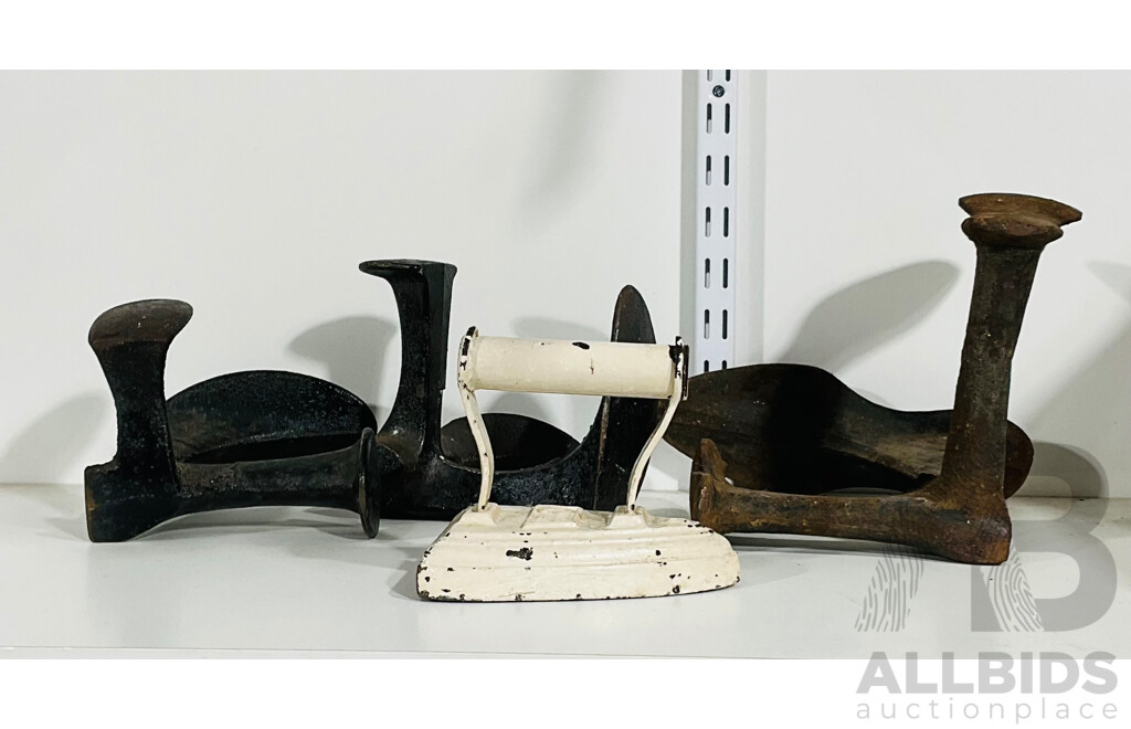 Collection of Antique Cobbler Lasts and Antique Handheld Iron