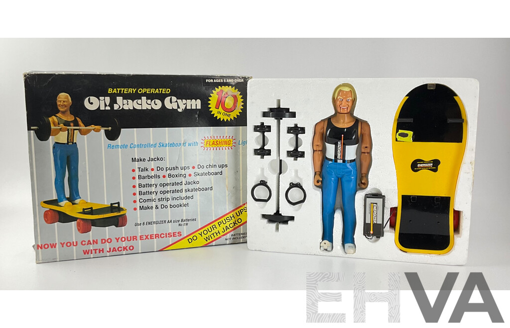 Rare 1980's Energizer Oi! Jacko Gym Remote Controlled Skateboard with Flashing Light