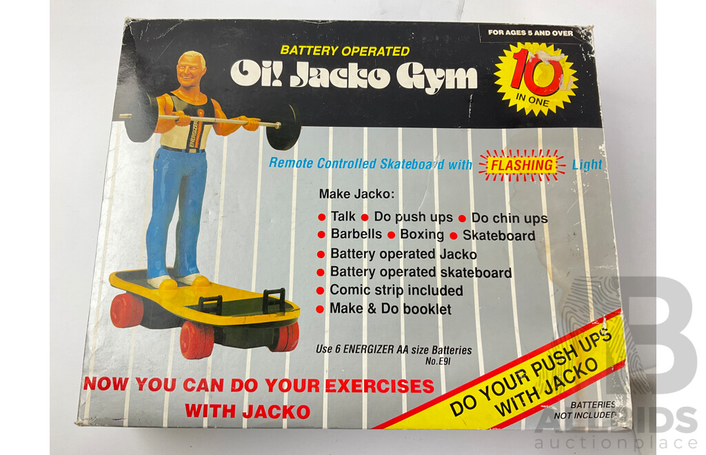 Rare 1980's Energizer Oi! Jacko Gym Remote Controlled Skateboard with Flashing Light