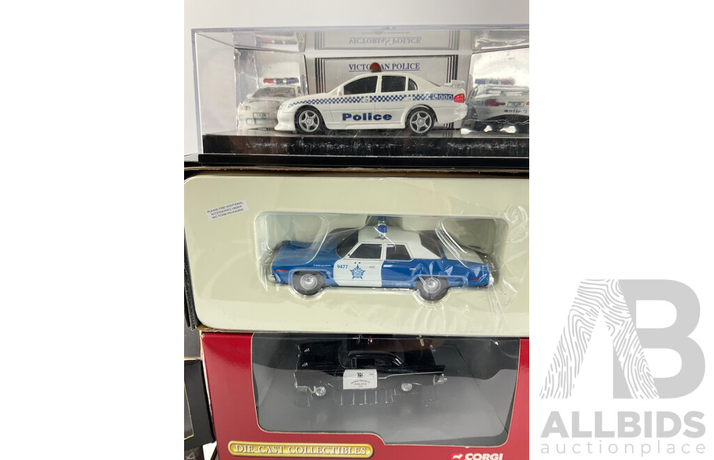 Collection of Diecast International Police Cars Including Corgi, Minichamps, Liberty Classics and More