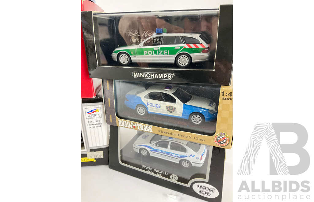 Collection of Diecast International Police Cars Including Corgi, Minichamps, Liberty Classics and More