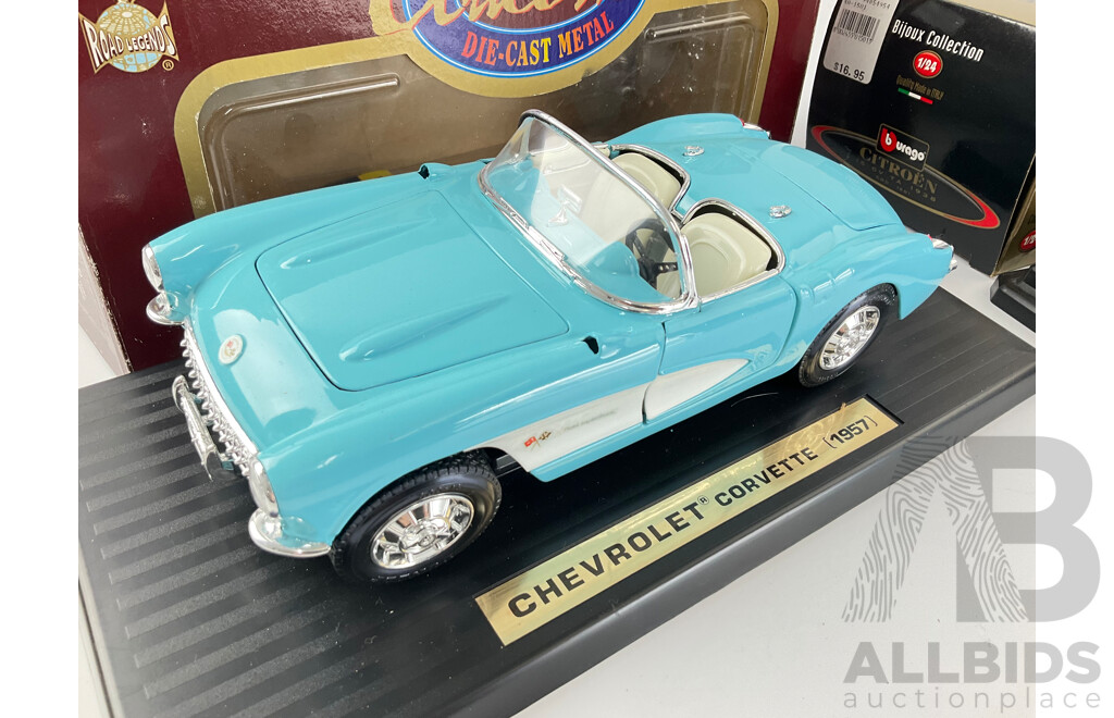 Diecast Burago 1915 Citroen 15 CV TA and Road Legends 1957 Chevrolet Corvette