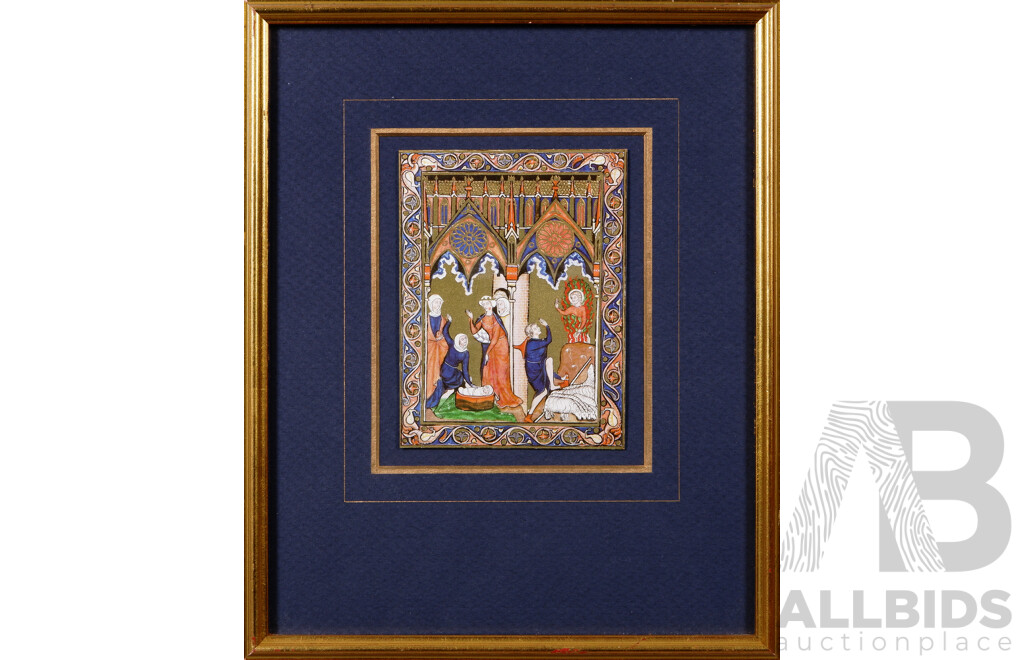 Psalter of St. Louis, Limited Edition Facsimile of One Page of Original Illuminated Manuscript Psalters, Original Gilded in Rayonnant Style, Hand Embellished Copy, 12 X 9 Cm