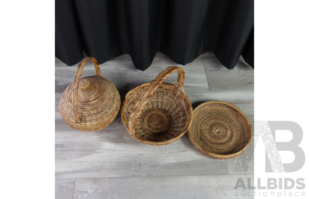 Finely Woven Basket, Lidded Vessel and Platter