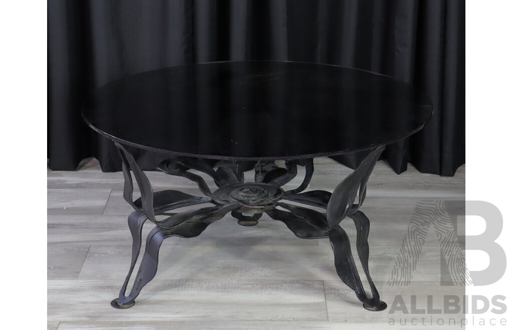 Vintage Brutalist Metal Based Coffee Table with Smokey Glass Top