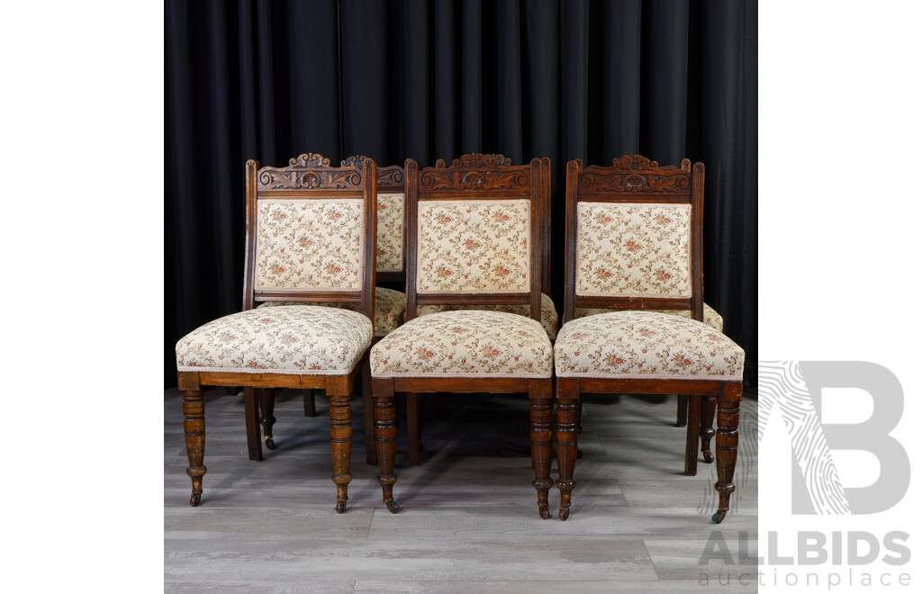 Set of Six Edwardian Mahogany Upholstered Dining Chairs