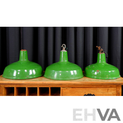 Set of Three Green Enamel Vintage Light Shades