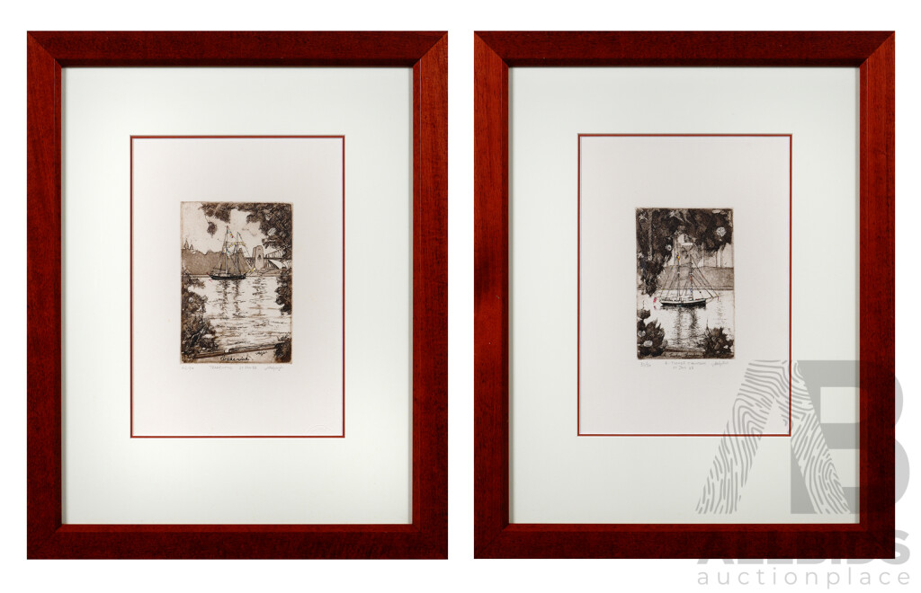 McGuire, (20th Century), R. Tucker Thompson and Tradewinds 1988, Pair of Framed Maritime Etchings, 56.5 x 45 cm (2)