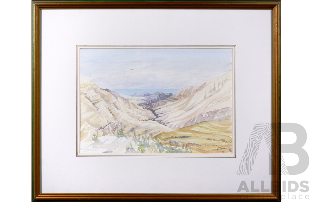 J. Bowker, (20th Century) Untitled (Valley Landscape), 1991, Watercolour, 31 x 45 cm (image)