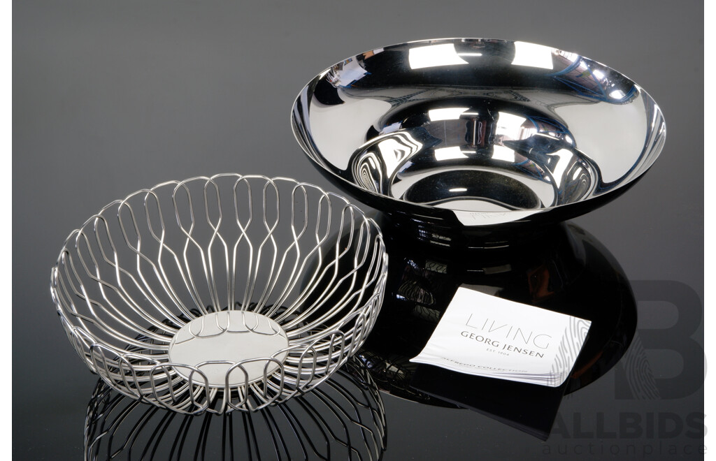 Georg Jensen Stainless Steel Bread Basket and Salad Bowl in the Alfredo Collection Designed by Alfredo Haberli