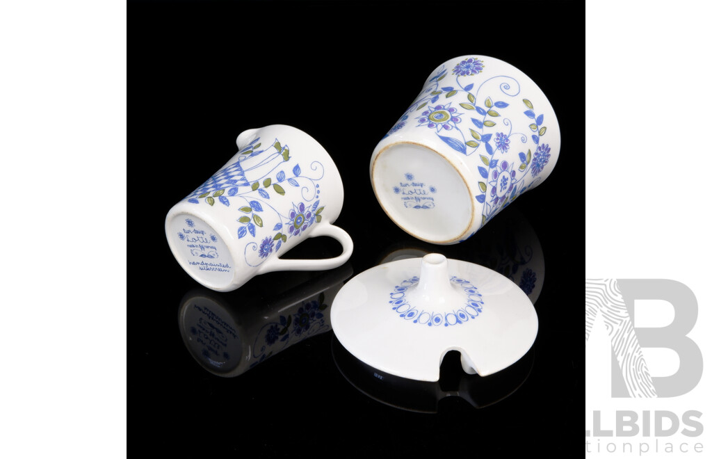 Turi Design Lotti Porcelain Lidded Suagr Bowl and Small Cup