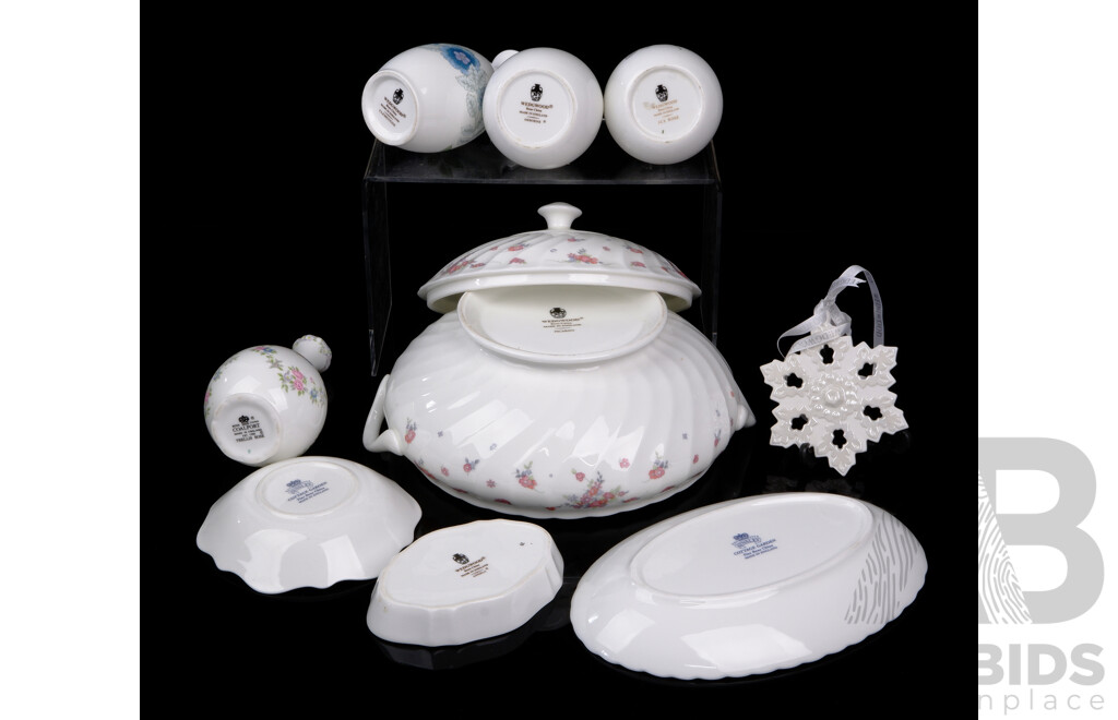 Collection Wedgwood and Other Porcelain Pieces Including Wedgwood Lidded Tureen, Three Vases, Coalport Vase, Aynsley Dish and More