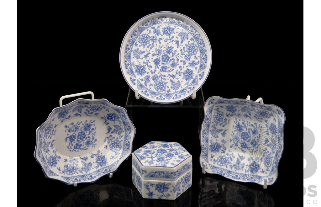 Collection Four Pieces Minton Porcelain in Shalimar Pattern Including Lidded Trinket Box