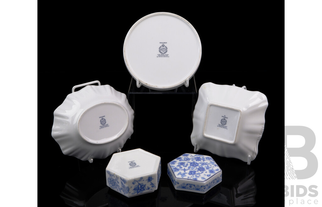 Collection Four Pieces Minton Porcelain in Shalimar Pattern Including Lidded Trinket Box