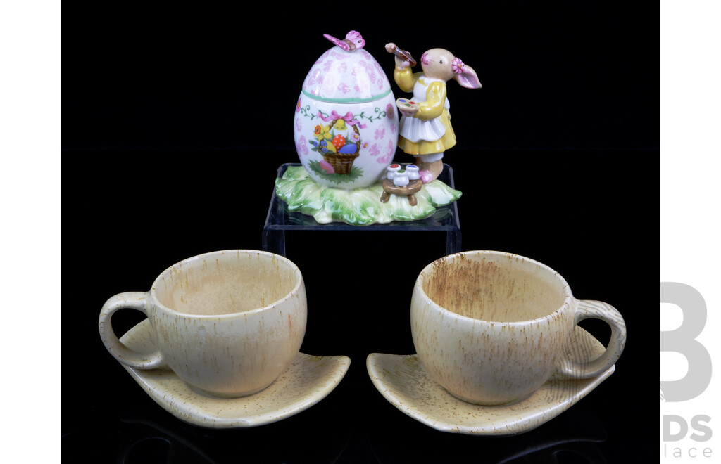 Villeroy & Boch Easter Rabbit Porcelain Figure with Lidded Egg Along with Pair Japanese Pottery Duos by INS