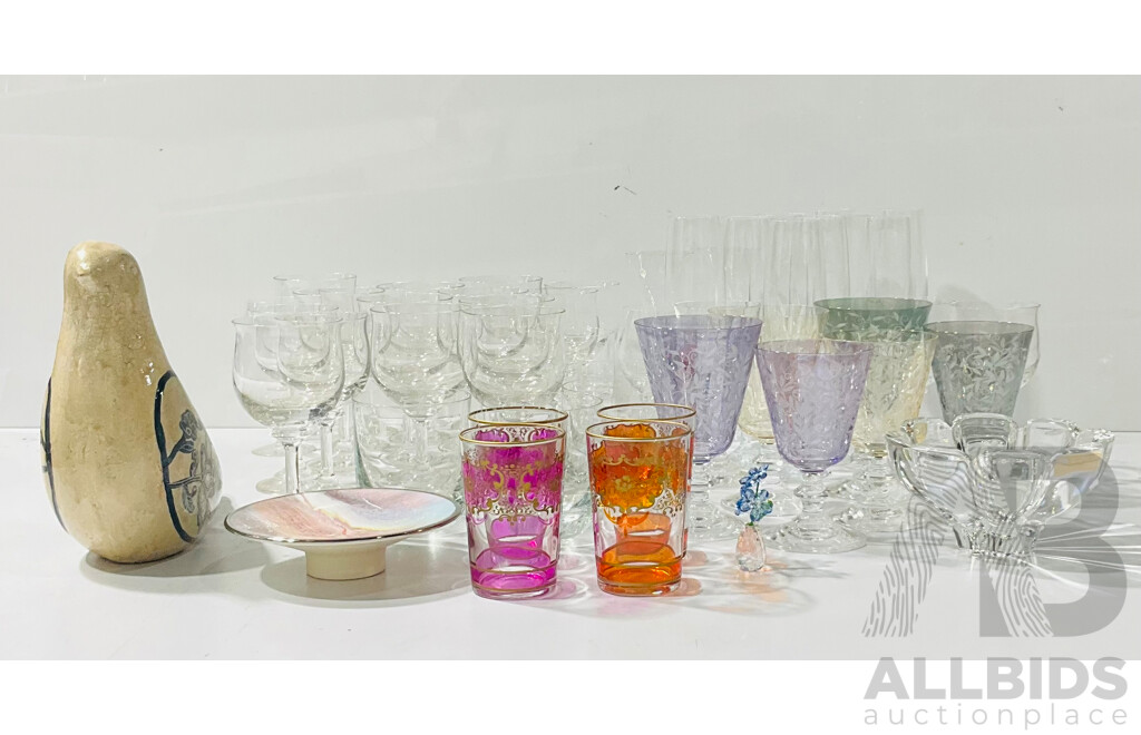 Large Collection of Glassware Including Tumblers, Stemware and Harlequin Glassware