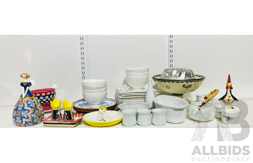 Collection of Vintage Kitchenware Including Bowls, Plates, Display Stands and More