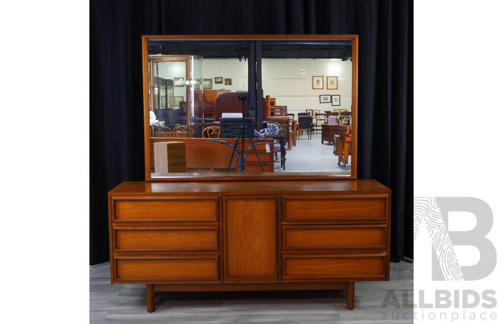 Vintage Teak Mirrored Back Dresser