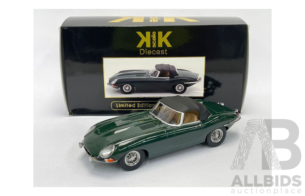 KK-Scale 1961 Jaguar E-Type Series 1 RHD Convertible Dark Green 1:18 Scale Model Car - New