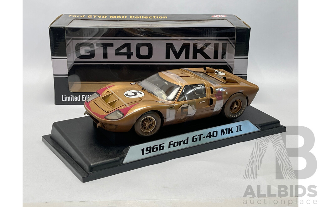 ACME 1966 Ford #5 GT40 MKII Le Mans Sebring Gold After Race 1:18 Scale Model Car - New